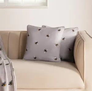 2 Pack Bee Matte Velvet Cushion Covers Home Decor, Grey - 45 x 45cm