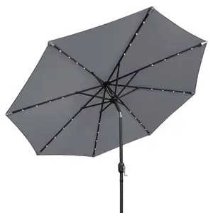 GardenKraft 14109 2.7m Grey Outdoor Garden Parasol with 32 Solar LED Lights