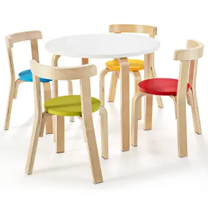 Costway 5-Piece Kids Table and Chair Set Children Wooden Activity Table 4 Curved Chairs