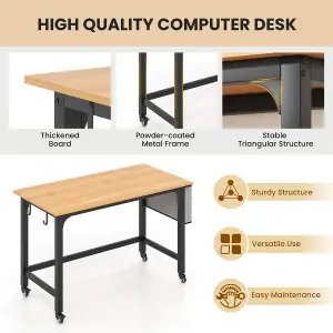 COSTWAY Mobile Computer Desk 120cm Home Office Desk w/ Lockable Wheels