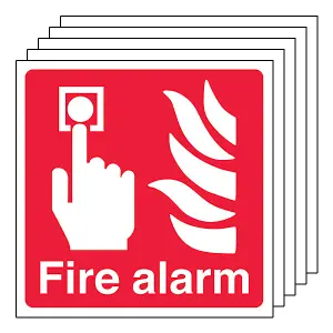 5x FIRE ALARM Call Point Safety Sign Square Self Adhesive - 100x100mm