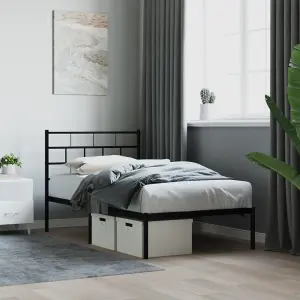 Berkfield Metal Bed Frame with Headboard Black 75x190 cm