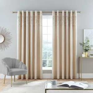 Catherine Lansfield Glitzy Sequin 66x90 Inch Lined Eyelet Curtains Two Panels Natural