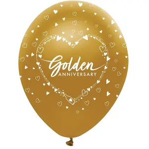 Creative Party Latex All-Over Print Golden (50th) Wedding Anniversary Balloons (Pack of 6) Gold (One Size)