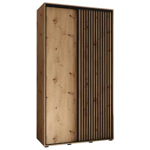 Stylish Sapporo Sliding Door Wardrobe with Lamella Effect - Oak Artisan  (H)2050mm (W)1400mm (D)600mm