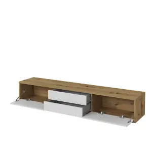 Elegant Frida 39 Floating TV Cabinet 1800mm in Oak Artisan & White - Modern Media Solution H320mm D360mm