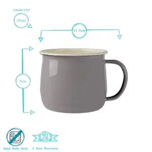 Argon Tableware - Coloured Enamel Belly Mugs - 375ml - Pack of 4 - Grey/Cream