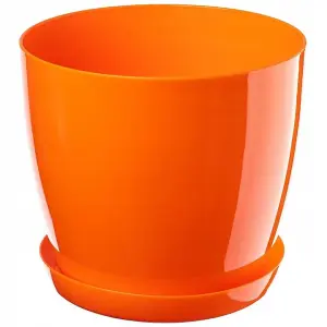 Plant Flower Pot Plastic 20 Colours 9 sizes Gloss Pots Planter Saucer Tray Deco Orange 20cm