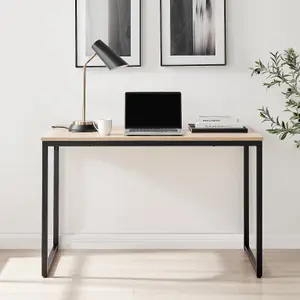 Furniturebox UK Kendrick Oak Effect Desk 120cm for Home Working Study Gaming Office Desk. Elegant Black Leg Melamine Desk