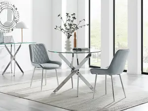 Furniturebox UK Novara 100cm Round  Dining Table and 2 Grey Pesaro Silver Leg Chairs