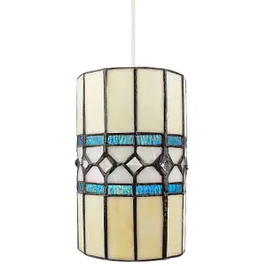 Contemporary Amber Glass Tiffany Pendant Light Shade with Bright Teal Strips