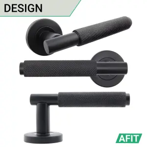 AFIT Matt Black Knurled Bathroom Door Handle Set - Handles, Turn & Release, Lock & Hinges 76mm - Dixon Range