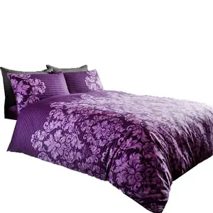 Kern Cotton Blend Damask Duvet Cover Set with Pillowcases Purple / Single - 1 Standard Pillowcase