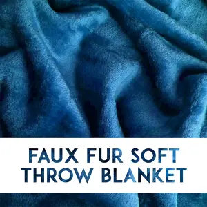 Faux Fur Mink Throw Luxury Super Soft Plain Bed Sofa Settee Throw Blanket - Medium Ocean Blue