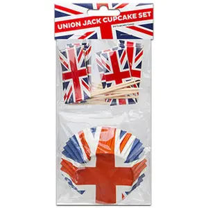 Union Jack Cupcake Cases & Flags Toppers Kings Coronation 24 Piece Cupcake Set