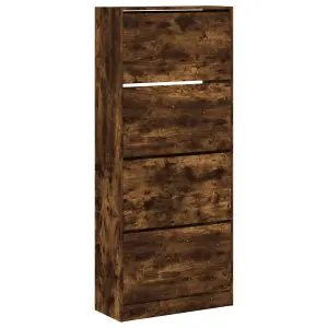 Shoe Cabinet with 4 Flip-Drawers Smoked Oak 80x34x187.5 cm