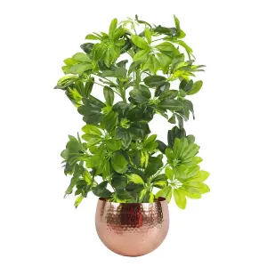 75cm Artificial Arboricola Gold Capella Plant - Copper Metal Planter