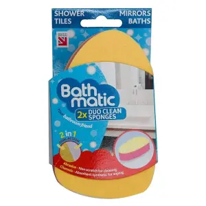 Bathmatic Duo Clean Sponge - Wipes & Cleans Showers, Tiles, Mirrors And Baths. - Pack of 3