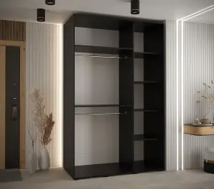 Modern Sapporo Sliding Door Wardrobe 150cm in Black: Stylish Storage for Small Spaces (H)2050mm (W)1500mm (D)600mm