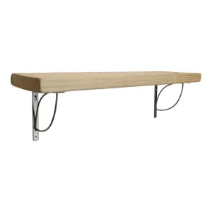 Solid Wood Handmade Rustical Shelf Unprimed 175mm 7 inch with Silver Metal Bracket TRAMP Length of 230cm