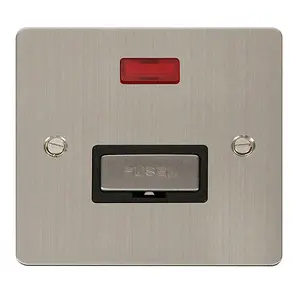 Flat Plate Stainless Steel 13A Fused Ingot Connection Unit With Neon - Black Trim - SE Home