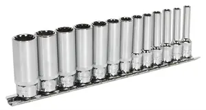 Sealey Socket Set 13 Pieces Deep 1/4" Square Drive Total Drive AK69813D