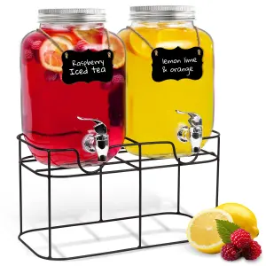 HEFTMAN 2 X 4L Glass Drink Dispenser With Stand