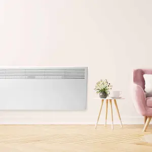 Devola 2400W Eco Electric Panel Heater with Adjustable Thermostat Energy Efficient Technology Wall Mounted & Free Standing White