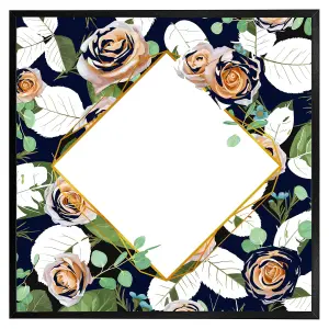 Decorative flowers on navy background (Picutre Frame) / 30x30" / Brown