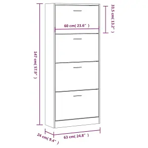 Berkfield Shoe Cabinet Brown Oak 63x24x147 cm Engineered Wood