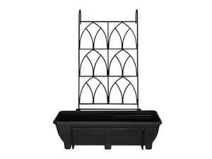 Balcony/Fence Holder - Decorative Trellis Back Planter Holder - Charcoal