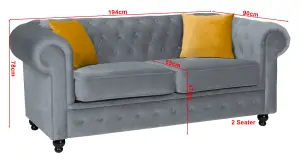 Hilton Chesterfield style Sofa Grey French Velvet Fabric 3+2 Seater Set (3+2 Seater)