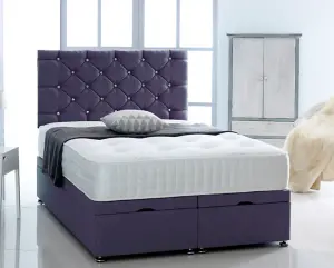 4FT6 Double Purple Chenille Foot Lift Ottoman Bed With Headboard & Mattress