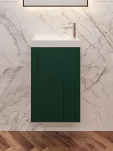 400mm wall hung green bathroom vanity unit with basin and storage