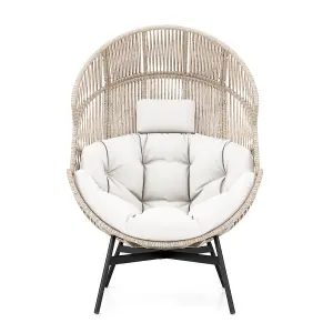 Costway Patio Ratten Lounge Basket Chair Indoor Outdoor Wicker Egg Chair w/ Cushions