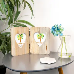 Nicola Spring Rustic Hearts Folding 2 Photo Frame - Wooden Portrait Table Standing Picture Display - 4 x 6"