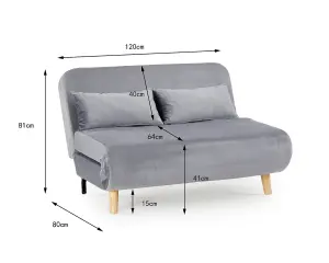 Keller Grey Velvet Double Futon Sofa Bed