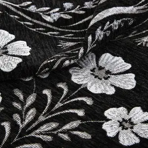 Luna Metallic Chenille Lined Eyelet Curtains - Floral Design Black & Silver Curtains for Bedroom or Living Room - 114 x 183cm