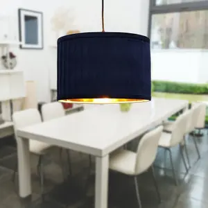 First Choice Lighting Set of 2 Sundance Navy Blue Velvet Pleated 30cm Lamp Shades with Gold Inner