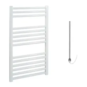 Bray Electric Heated Towel Rail, Prefilled, Straight, White - W300 x H800 mm