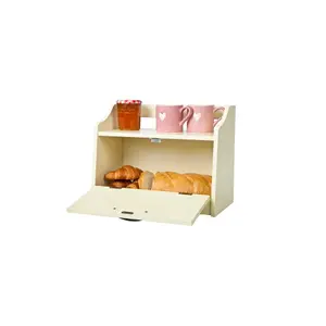 Minack Buttermilk / Cream Wooden Bread Bin, Worktop Storage Box with Shelf