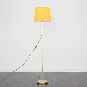 ValueLights Modern Standard Floor Lamp In Gold Metal Finish With Mustard Tapered Shade