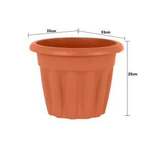 Wham 4x Vista Terracotta Plastic Planter, Round Garden Plant Pot, Small Floor Pot (33cm, 12L, Pack of 4)