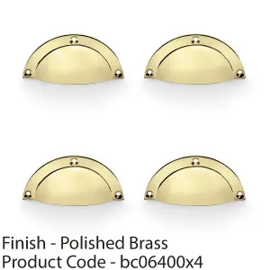 4 PACK - Half Moon Cup Handle Polished Brass 86mm Centres Solid Brass Shaker Drawer Pull