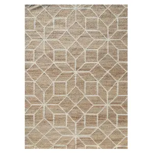 Handwoven Natural Beige Geometric Jute Area Rug 120x170cm