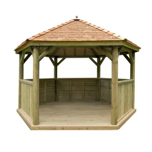 Forest Garden Hexagonal Gazebo with Cedar roof, (W)4.26m (D)3.69m with Floor included