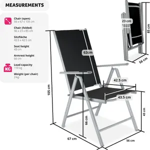 Garden Chairs Set of 4 - foldable, aluminium, 7-position adjustable backrest - silver