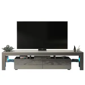 TV Unit 200cm Sideboard Cabinet Cupboard TV Stand Living Room High Gloss Doors - Grey & Grey