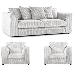 Luxor Jumbo Cord 3 + 1 + 1 Fabric 3 Piece Sofa Suite - Scatter Back Silver