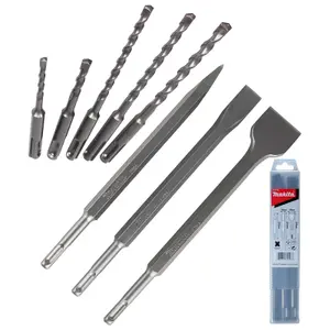 Makita 8 Piece SDS Plus Drill + Point Bullet Cold Flat Chisel Set Masonry 250mm